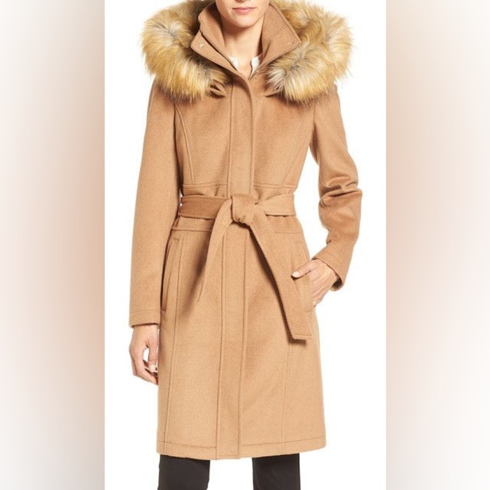 Ivanka Trump WOOL peacoat with hood and Faux Fur Trim